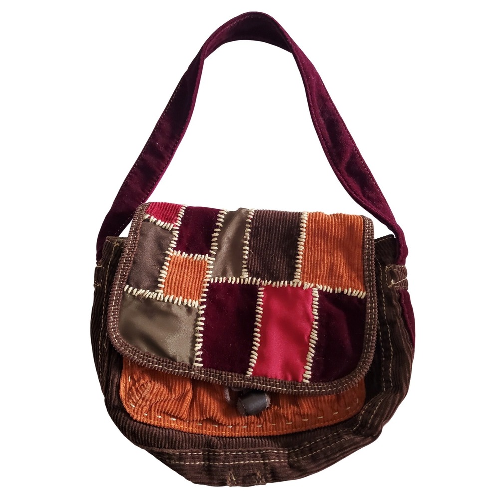 VTG Y2K Lucky Brand Patchwork Corduroy Velvet Mini Shoulder Bag Boho